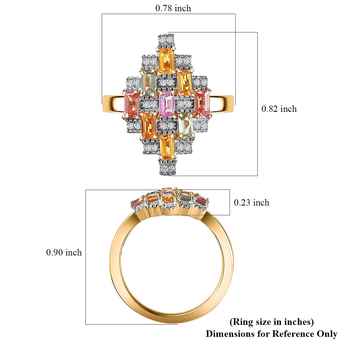 D'Joy Multi Sapphire and Moissanite 1.15 ctw Art Deco Ring in 18K Vermeil Yellow Gold Over Sterling Silver (Size 10.0)