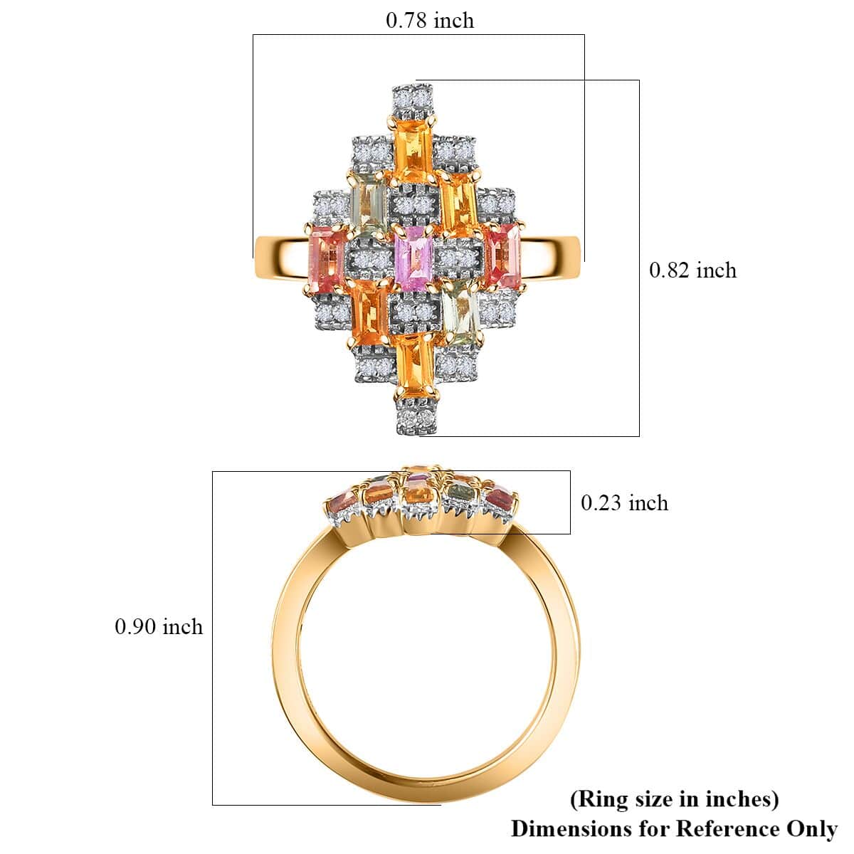 Multi Sapphire, Moissanite Ring in 18K Vermeil YG Over Sterling Silver (Size 10.0) 1.15 ctw image number 5