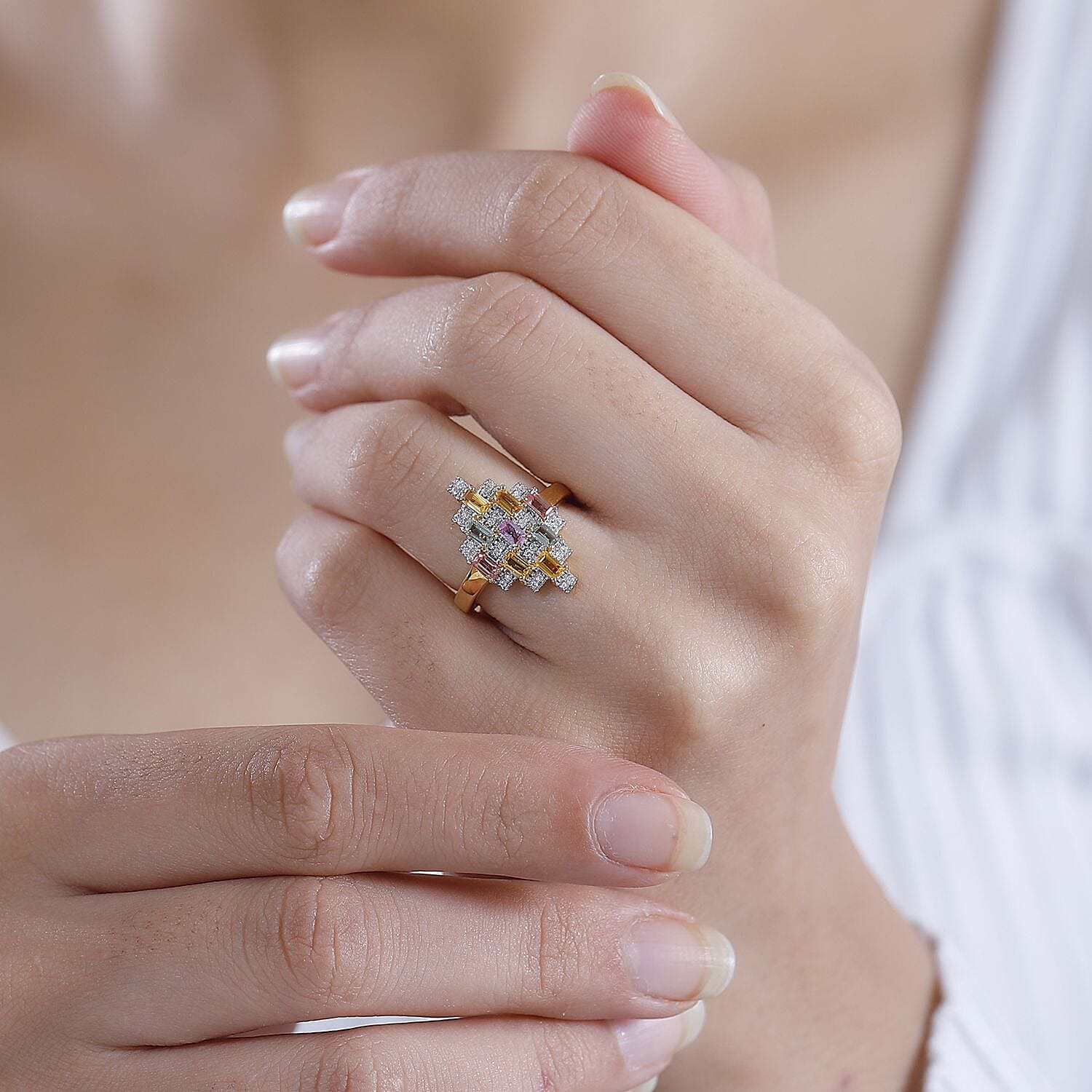 Buy D'Joy Multi Sapphire and Moissanite 1.15 ctw Art Deco Ring in