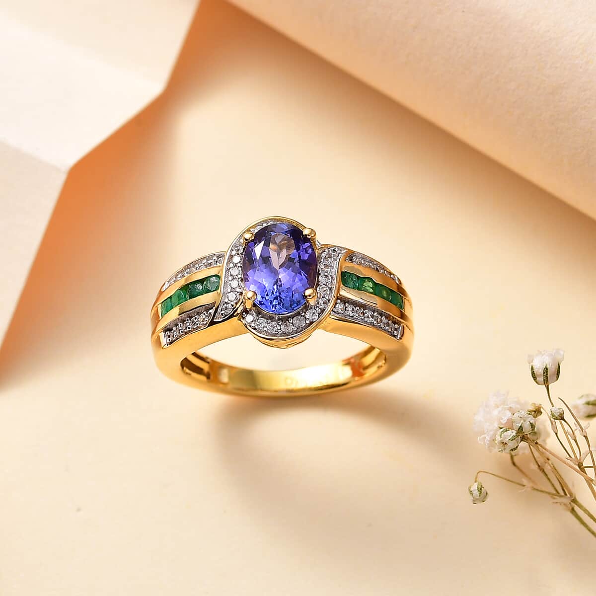 Tanzanite and Multi Gemstone Ring in 18K Vermeil Yellow Gold Over Sterling Silver (Size 10.0) 1.75 ctw image number 1