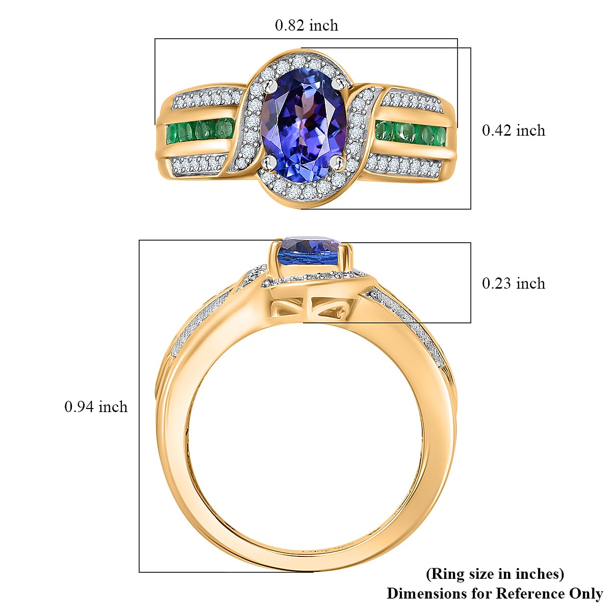 Tanzanite and Multi Gemstone Euphoria Ring in 18K Vermeil Yellow Gold Over Sterling Silver (Size 6.0) 1.75 ctw