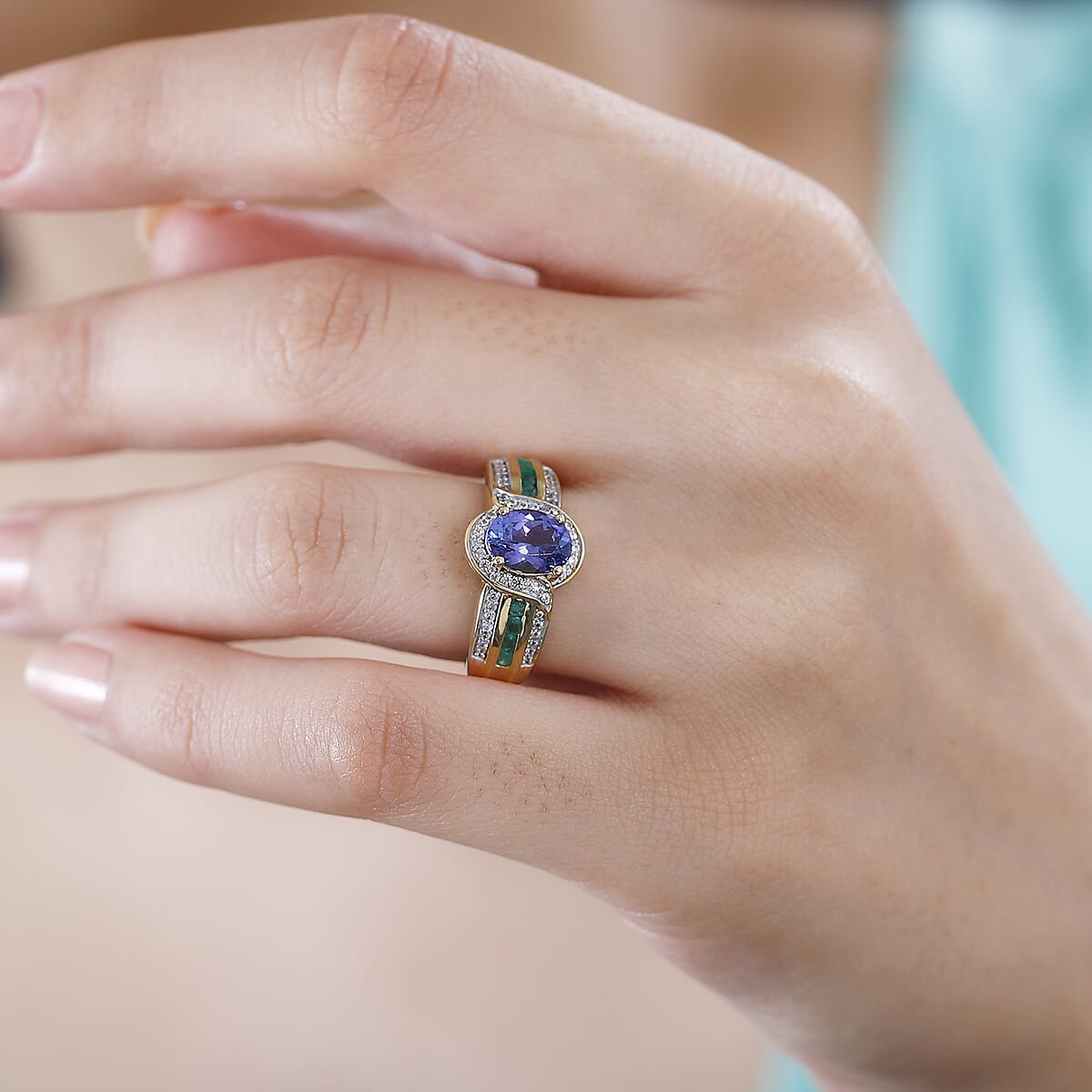 Tanzanite and Multi Gemstone Euphoria Ring in 18K Vermeil Yellow Gold Over Sterling Silver (Size 7.0) 1.75 ctw image number 2