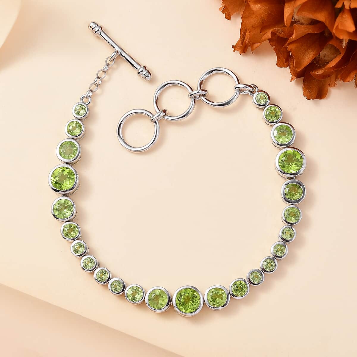 Karis Peridot Bracelet in Platinum Bond (6.50-8.00In) 9.00 ctw image number 1