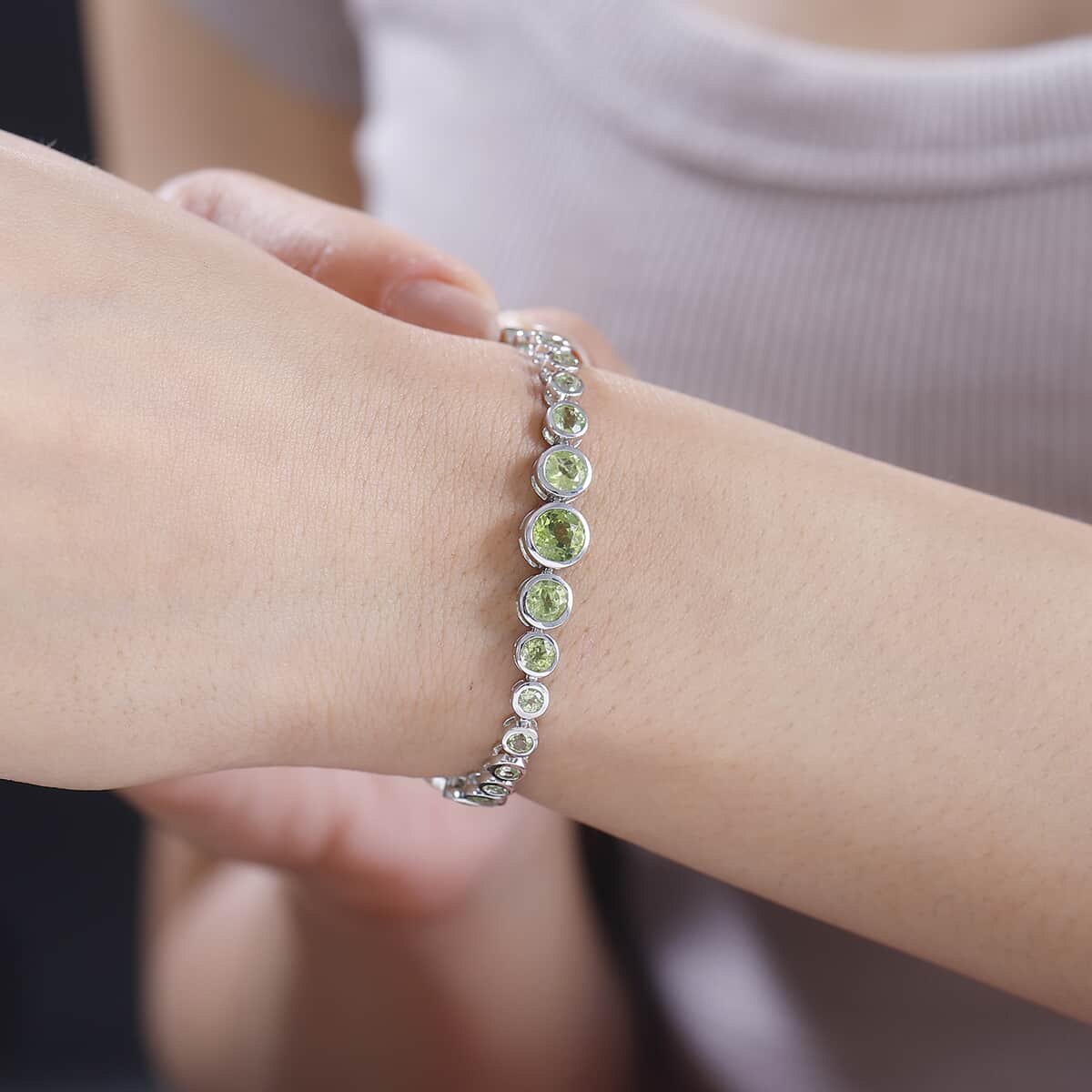 Karis Peridot Bracelet in Platinum Bond (6.50-8.00In) 9.00 ctw image number 2