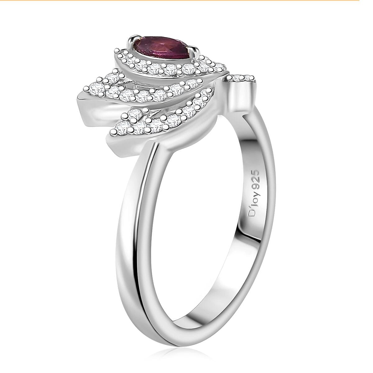 Orissa Rhodolite Garnet and White Zircon 0.60 ctw Rose Ring in Rhodium Over Sterling Silver (Size 5.0)