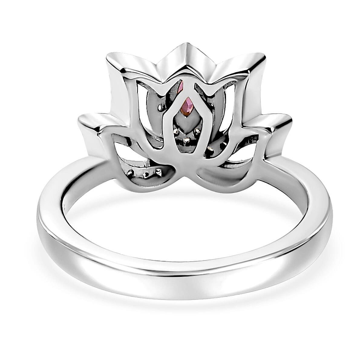 Orissa Rhodolite Garnet and White Zircon 0.60 ctw Rose Ring in Rhodium Over Sterling Silver (Size 5.0)