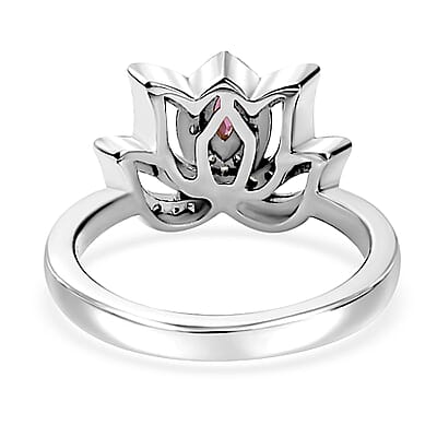 Orissa Rhodolite Garnet and White Zircon 0.60 ctw Rose Ring in Rhodium Over Sterling Silver (Size 5.0)