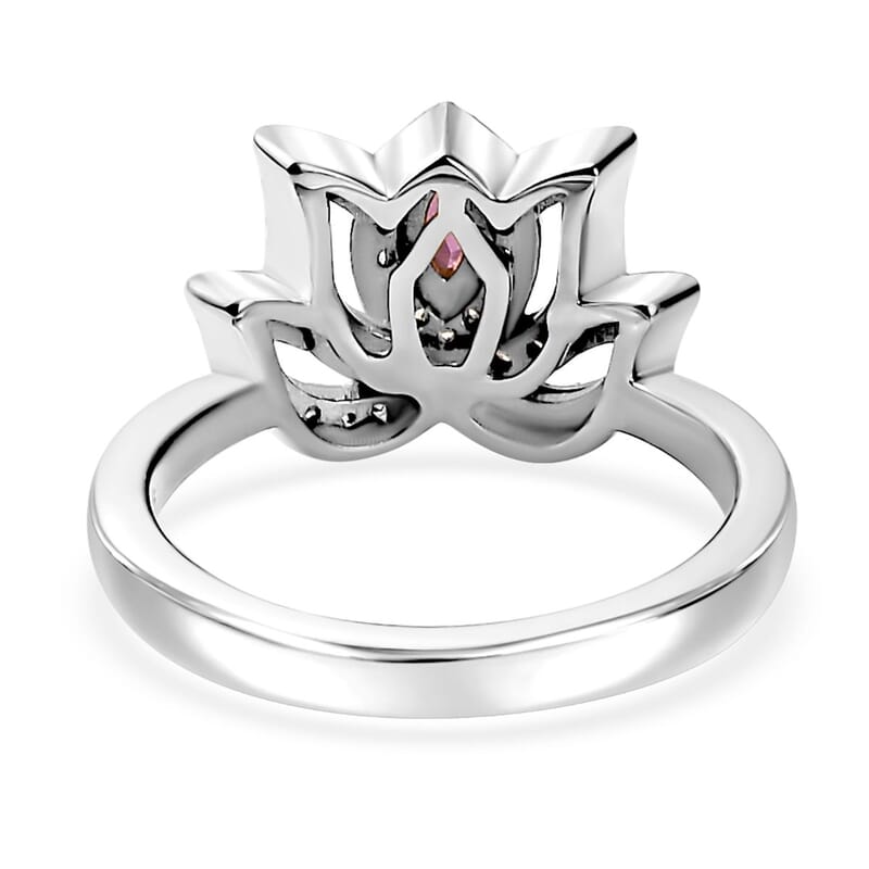 Orissa Rhodolite Garnet and White Zircon 0.60 ctw Rose Ring in Rhodium Over Sterling Silver (Size 5.0)