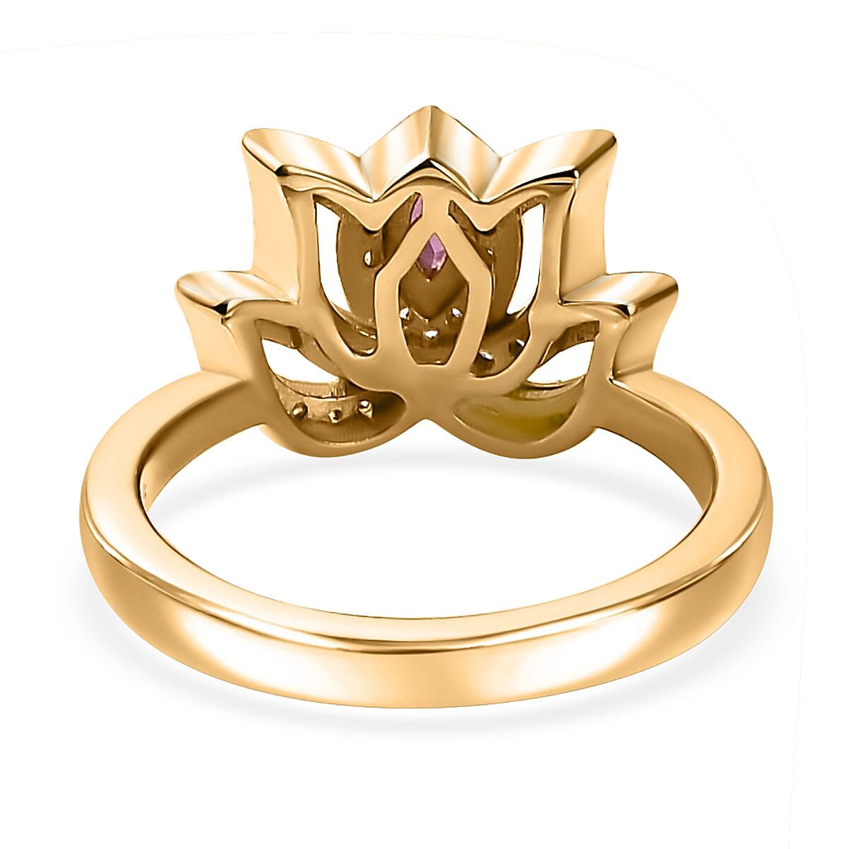 Orissa Rhodolite Garnet and White Zircon 0.60 ctw Rose Ring in 18K Vermeil Yellow Gold Over Sterling Silver (Size 5.0) image number 3