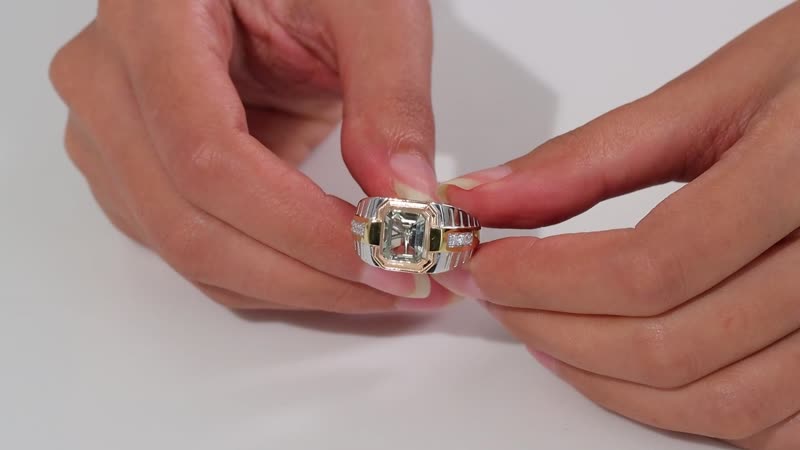 Montezuma Prasiolite, Moissanite Men's Ring in Sterling Silver (Size 10.0) 3.40 ctw