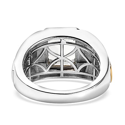 Montezuma Prasiolite and Moissanite 3.40 ctw Men's Ring in 14K YRG and Rhodium Over Sterling Silver (Size 10.0)
