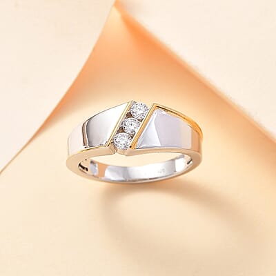 Moissanite 0.35 ctw Men's Ring in 14K YG and Rhodium Over Sterling Silver (Size 10.0)