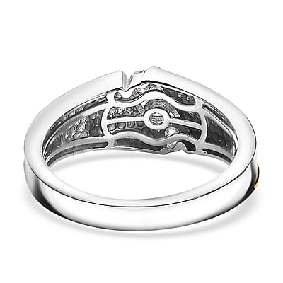 Moissanite 0.35 ctw Men's Ring in 14K YG and Rhodium Over Sterling Silver (Size 10.0)