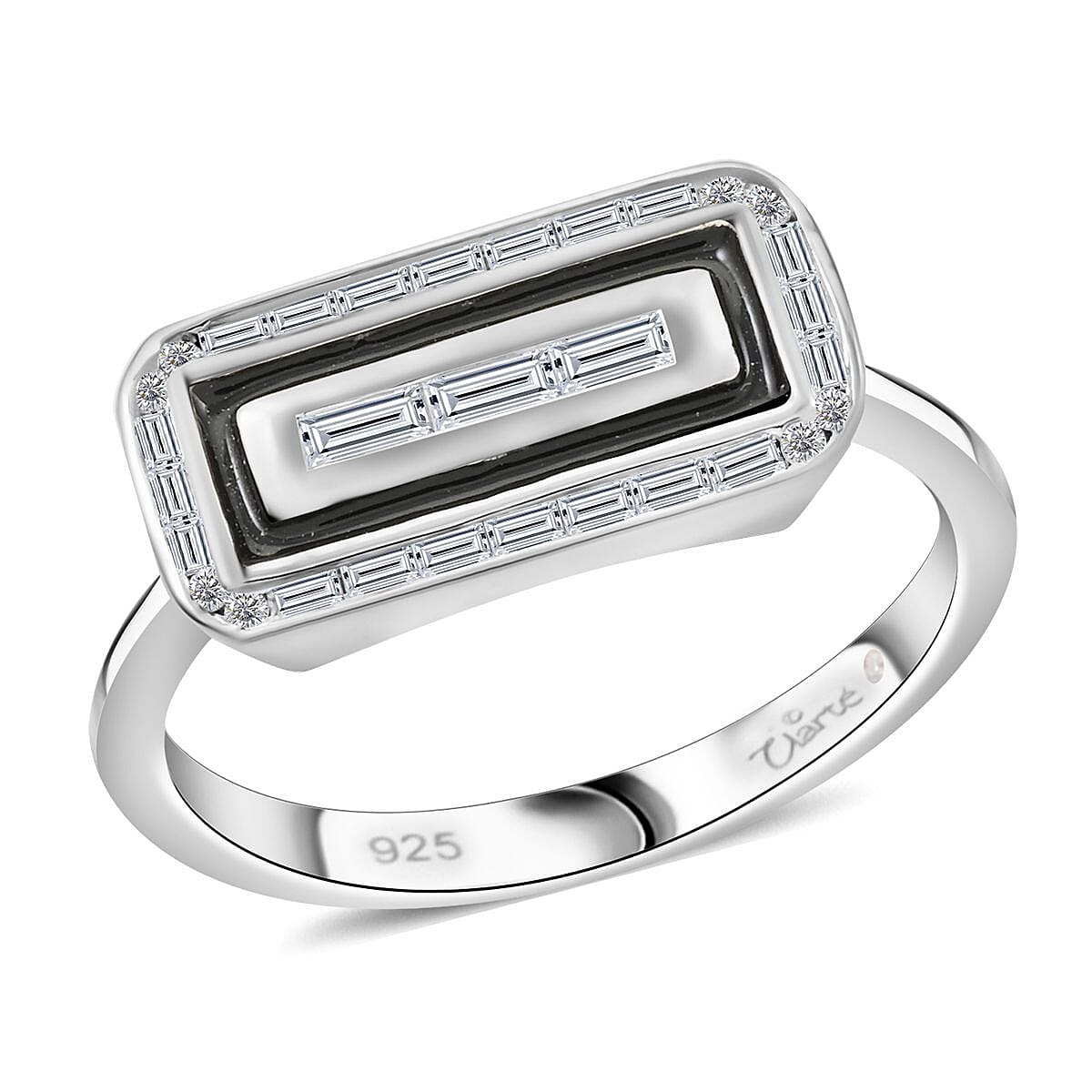 Clarte Black Tie Collection Moissanite and Black Enameled Ring in Platinum Over Sterling Silver (Size 10.0) 0.35 ctw