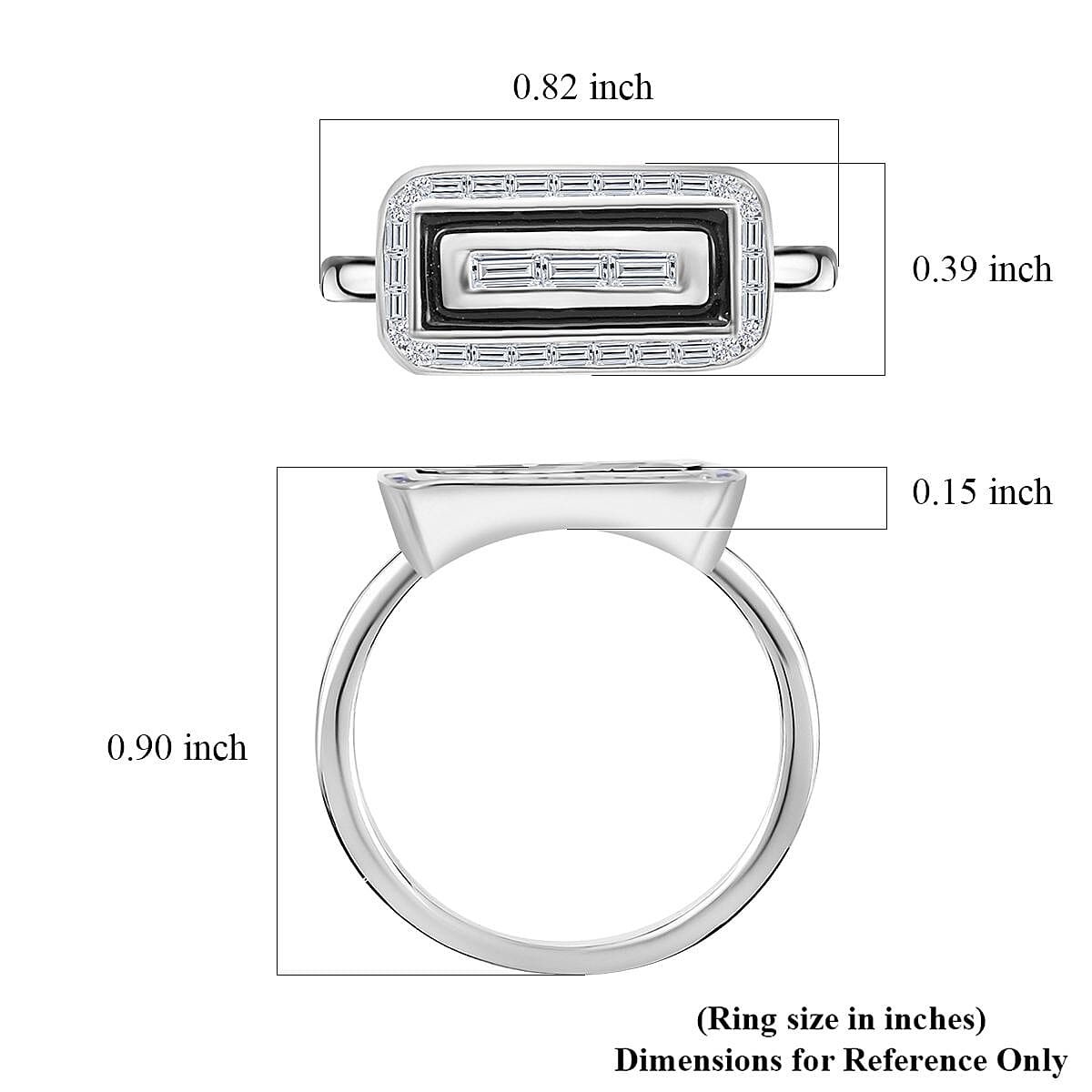 Clarte Black Tie Collection Moissanite and Black Enameled Ring in Platinum Over Sterling Silver (Size 10.0) 0.35 ctw