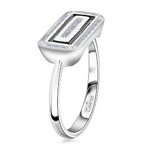 Clarte Black Tie Collection Moissanite and Black Enameled Ring in Platinum Over Sterling Silver (Size 6.0) 0.35 ctw