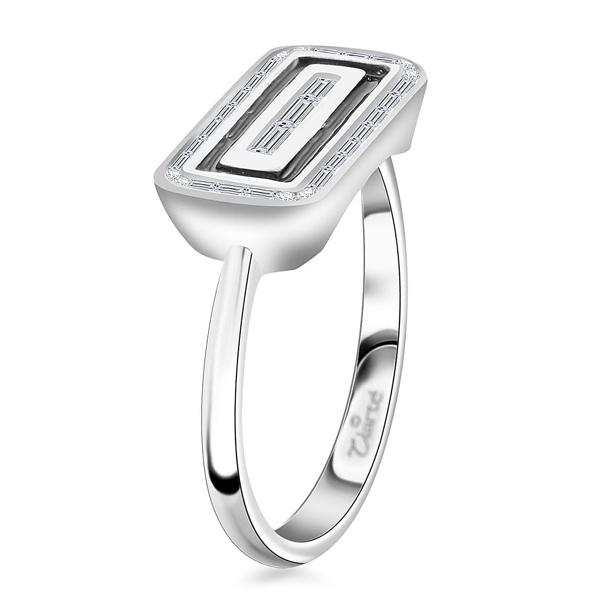 Clarte Black Tie Collection Moissanite and Black Enameled Ring in Platinum Over Sterling Silver (Size 8.0) 0.35 ctw image number 3