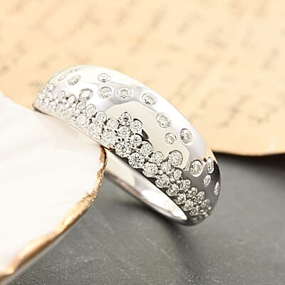 Clarte Sul Mare Collection Moissanite Ring in Platinum Over Sterling Silver (Size 10.0) 0.60 ctw