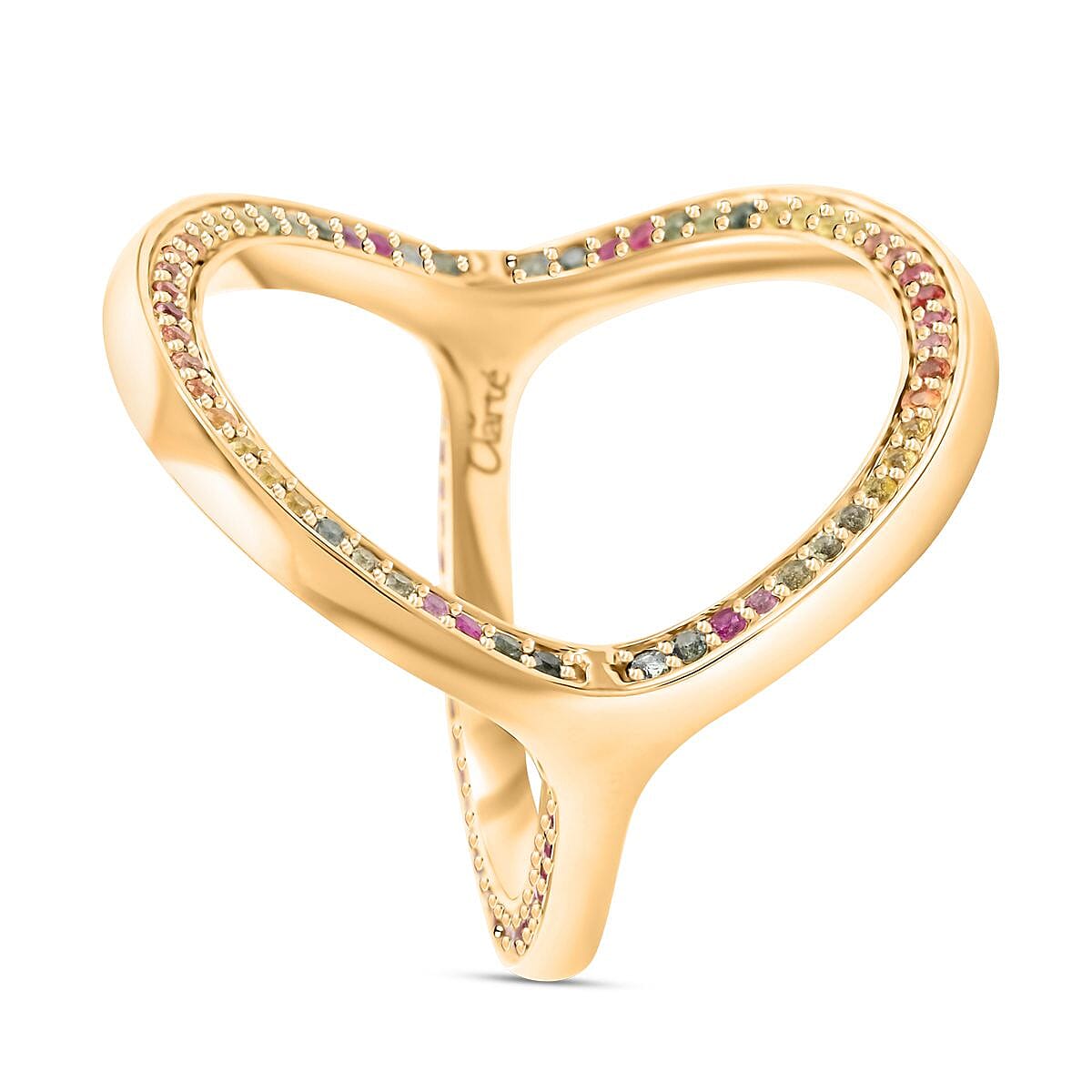 Clarte Trisecta Collection Multi Sapphire, Moissanite and Ruby Ring in Vermeil Yellow Gold Over Sterling Silver (Size 10.0) 1.50 ctw image number 3