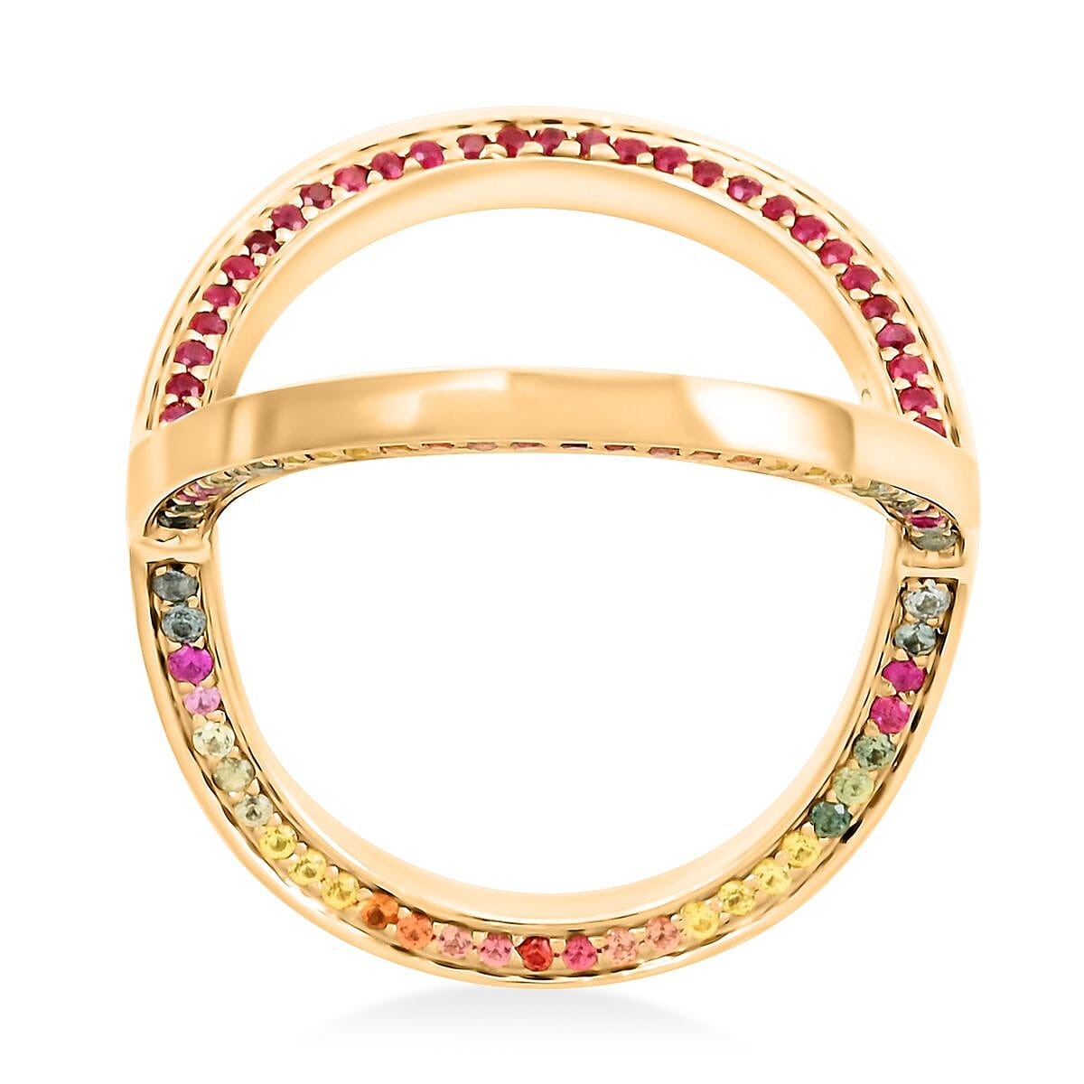 Clarte Trisecta Collection Multi Sapphire, Moissanite and Ruby Ring in Vermeil Yellow Gold Over Sterling Silver (Size 10.0) 1.50 ctw image number 4