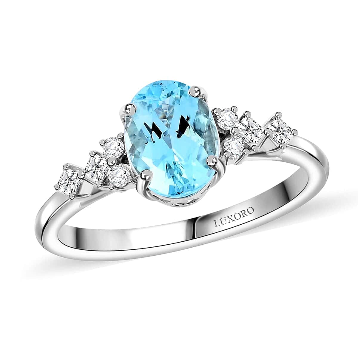 One Time Only Certified & Appraised Luxoro 14K White Gold AAA Santa Maria Aquamarine, Diamond (G-H, I2) (0.17 cts) Ring (Size 10.0) (Del. in 10-12 Days) 1.50 ctw image number 0