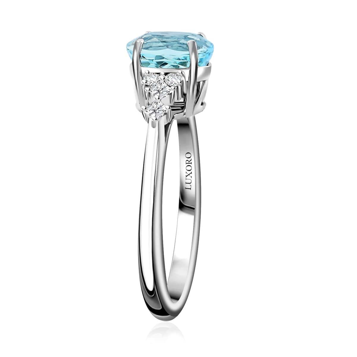 Certified & Appraised Luxoro AAA Santa Maria Aquamarine and G-H I2 Diamond 1.50 ctw Ring in 14K White Gold (Size 7.0) image number 3