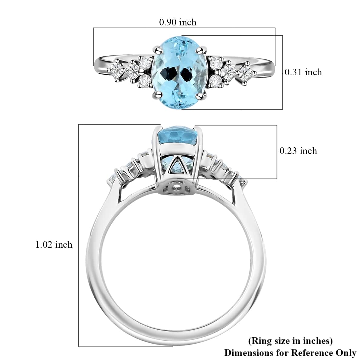 Certified & Appraised Luxoro AAA Santa Maria Aquamarine and G-H I2 Diamond 1.50 ctw Ring in 14K White Gold (Size 7.0) image number 4