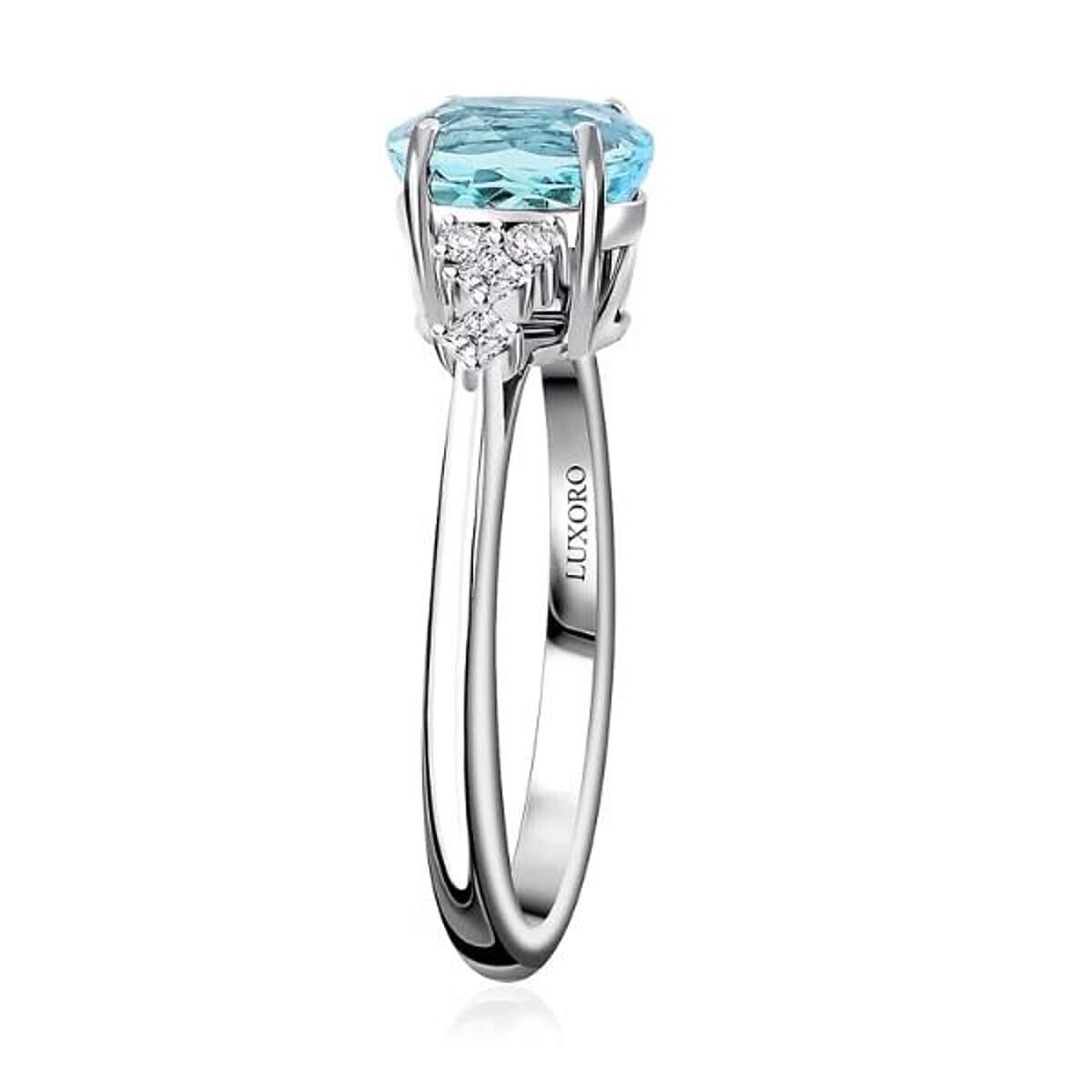 Certified & Appraised Luxoro AAA Santa Maria Aquamarine, Diamond Ring in 14K White Gold 1.50 ctw (Size 7.5) image number 6