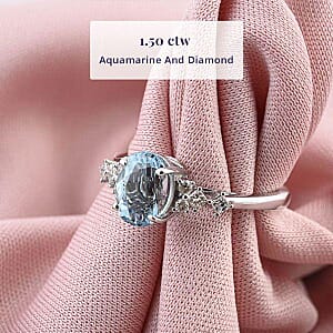 Certified & Appraised Luxoro AAA Santa Maria Aquamarine, Diamond Ring in 14K White Gold 1.50 ctw (Size 8.5)