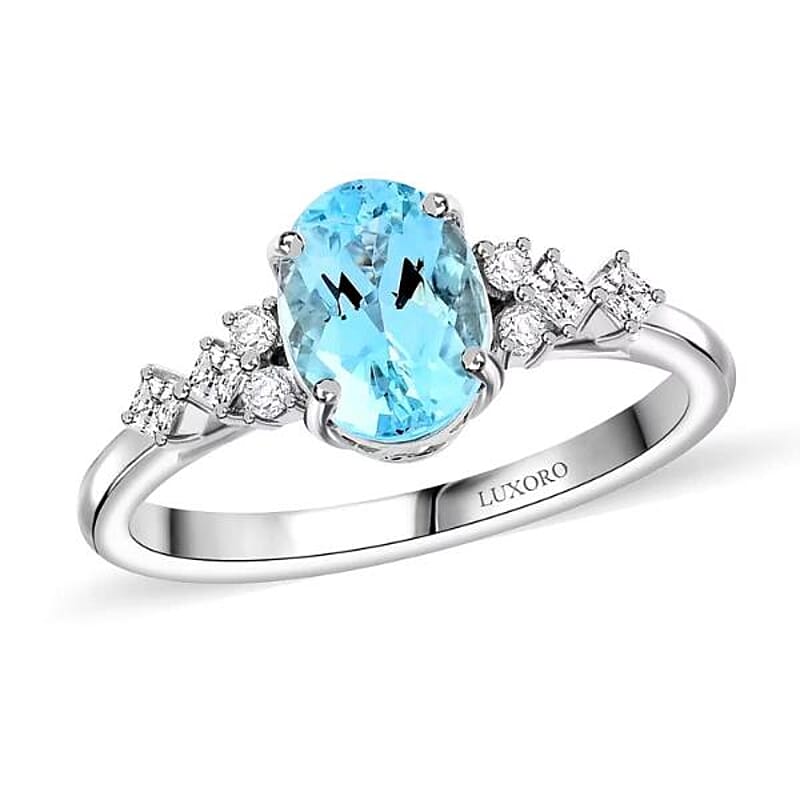 Certified & Appraised Luxoro AAA Santa Maria Aquamarine, Diamond Ring in 14K White Gold 1.50 ctw (Size 9.0)