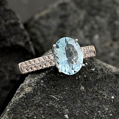 Certified & Appraised Luxoro AAA Santa Maria Aquamarine and G-H I2 Diamond 2.00 ctw Ring in 14K White Gold (Size 11.0)