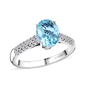 Certified & Appraised Luxoro AAA Santa Maria Aquamarine and G-H I2 Diamond 2.00 ctw Ring in 14K White Gold (Size 5.5)