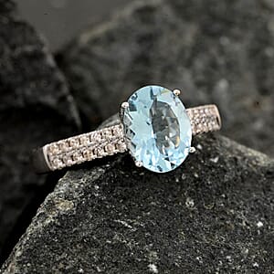 Certified & Appraised Luxoro AAA Santa Maria Aquamarine and G-H I2 Diamond 2.00 ctw Ring in 14K White Gold (Size 5.5)