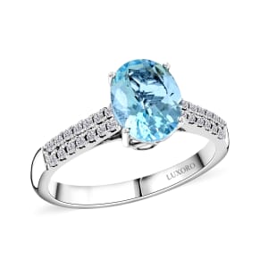 Certified & Appraised Luxoro AAA Santa Maria Aquamarine and G-H I2 Diamond 2.00 ctw Ring in 14K White Gold (Size 6.0)