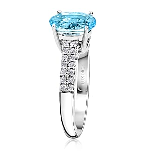 Certified & Appraised Luxoro AAA Santa Maria Aquamarine and G-H I2 Diamond 2.00 ctw Ring in 14K White Gold (Size 7.0)