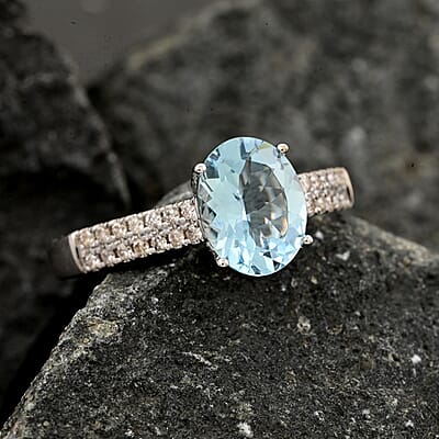 Certified & Appraised Luxoro AAA Santa Maria Aquamarine and G-H I2 Diamond 2.00 ctw Ring in 14K White Gold (Size 8.0)