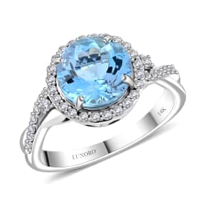 Certified & Appraised Luxoro AAA Santa Maria Aquamarine and G-H I2 Diamond 2.05 ctw Ring in 14K White Gold (Size 10.0) 4 Grams