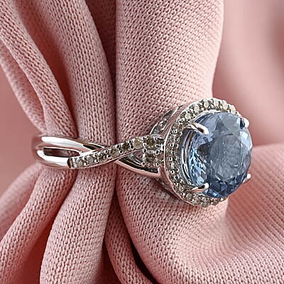 Certified & Appraised Luxoro AAA Santa Maria Aquamarine and G-H I2 Diamond 2.05 ctw Ring in 14K White Gold (Size 10.0) 4 Grams