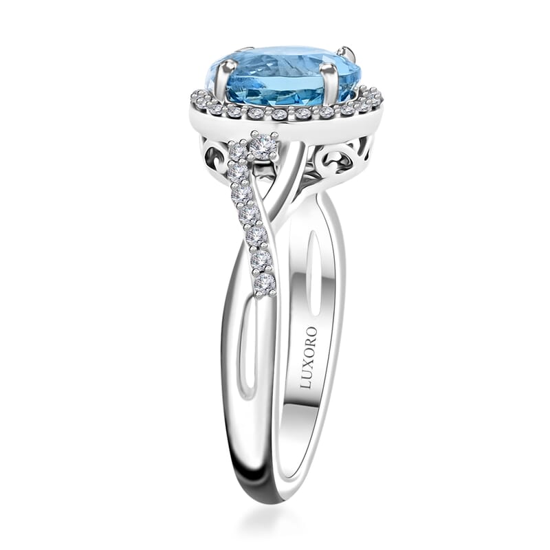 Certified & Appraised Luxoro AAA Santa Maria Aquamarine and G-H I2 Diamond 2.05 ctw Ring in 14K White Gold (Size 6.0) 4 Grams