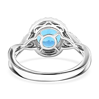 Certified & Appraised Luxoro AAA Santa Maria Aquamarine and G-H I2 Diamond 2.05 ctw Ring in 14K White Gold (Size 8.0) 4 Grams
