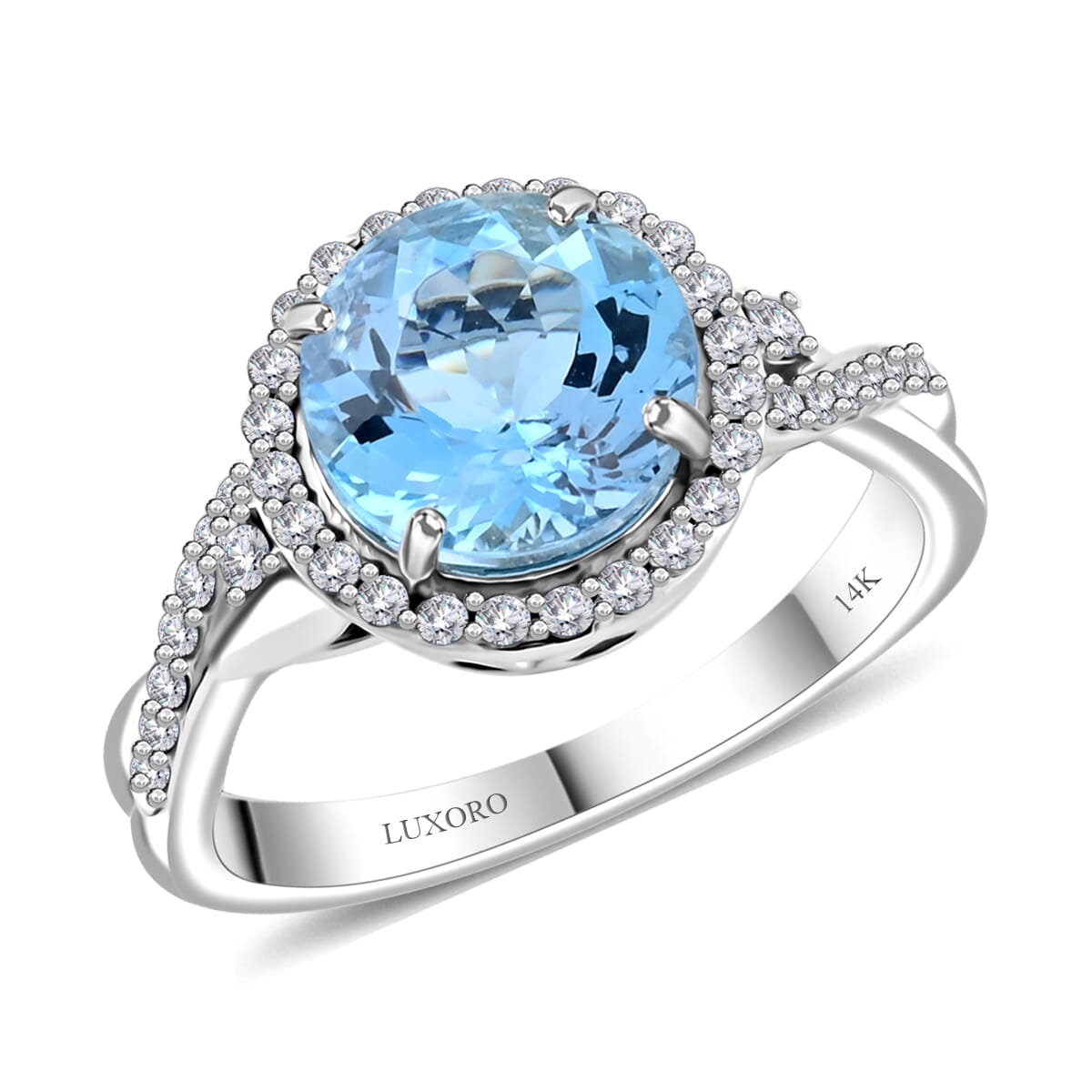 Certified & Appraised Luxoro AAA Santa Maria Aquamarine and G-H I2 Diamond 2.05 ctw Ring in 14K White Gold (Size 9.0) 4 Grams image number 0