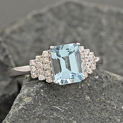 Certified & Appraised Luxoro AAA Santa Maria Aquamarine and G-H I2 Diamond 1.85 ctw Ring in 14K White Gold (Size 11.0)