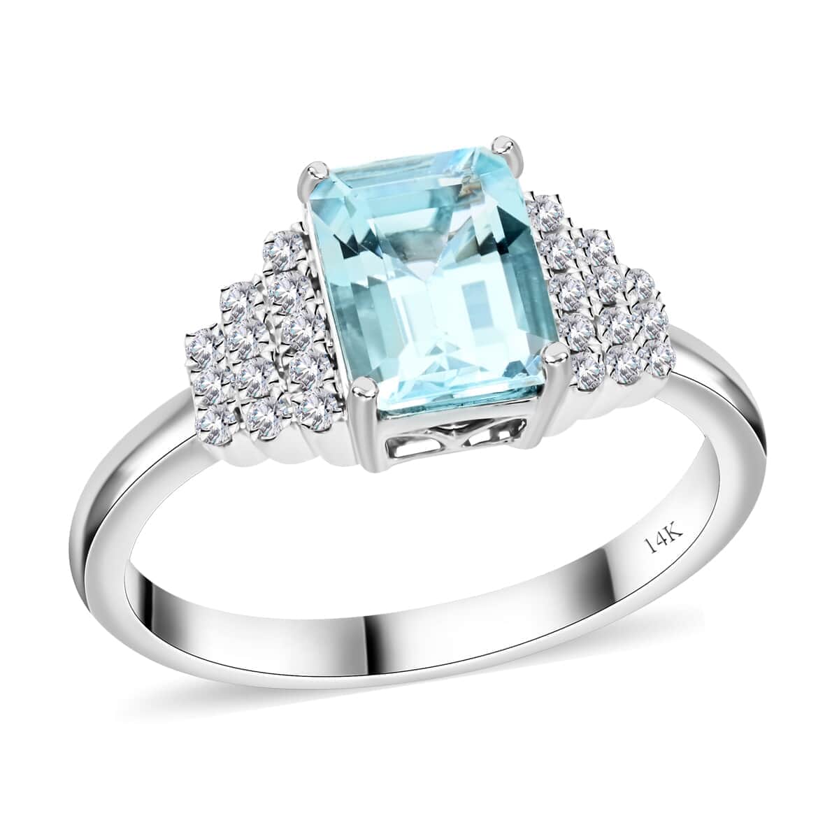 Certified & Appraised Luxoro AAA Santa Maria Aquamarine and G-H I2 Diamond 1.85 ctw Ring in 14K White Gold (Size 5.5) image number 0