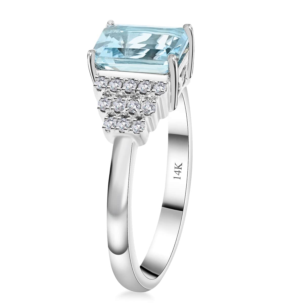 Certified & Appraised Luxoro AAA Santa Maria Aquamarine and G-H I2 Diamond 1.85 ctw Ring in 14K White Gold (Size 5.5) image number 3