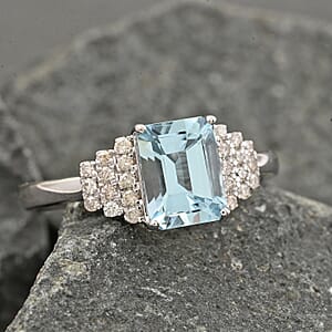 Certified & Appraised Luxoro AAA Santa Maria Aquamarine and G-H I2 Diamond 1.85 ctw Ring in 14K White Gold (Size 6.0)