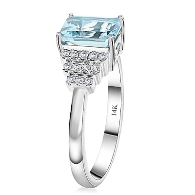 Certified & Appraised Luxoro AAA Santa Maria Aquamarine and G-H I2 Diamond 1.85 ctw Ring in 14K White Gold (Size 8.0)