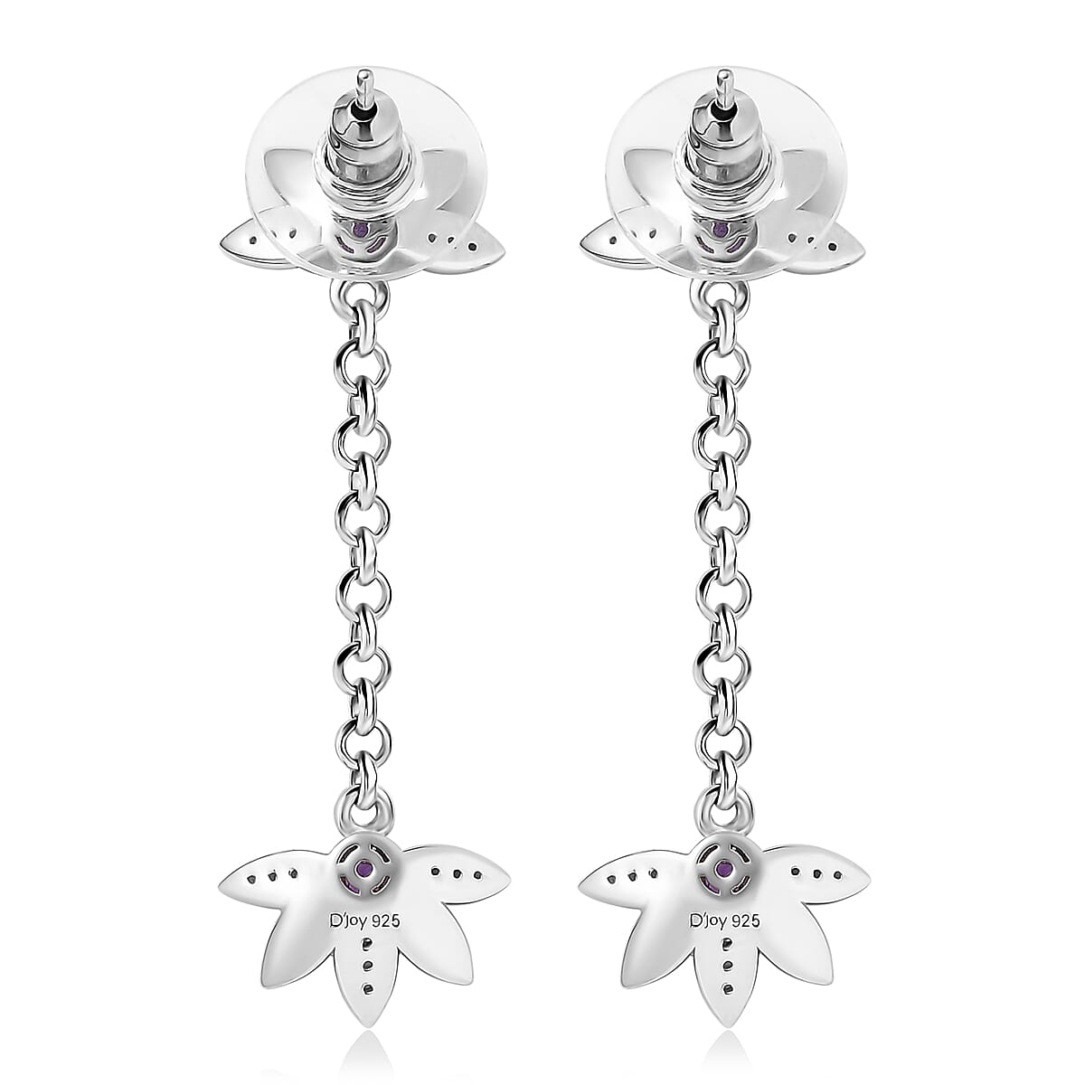 African Amethyst and White Zircon 0.60 ctw Dangling Earrings in rhodium Sterling Silver