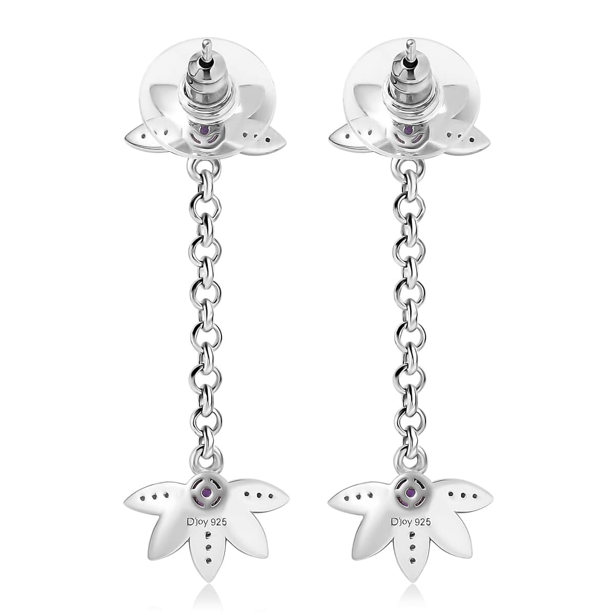 African Amethyst and White Zircon 0.60 ctw Dangling Earrings in rhodium Sterling Silver image number 3