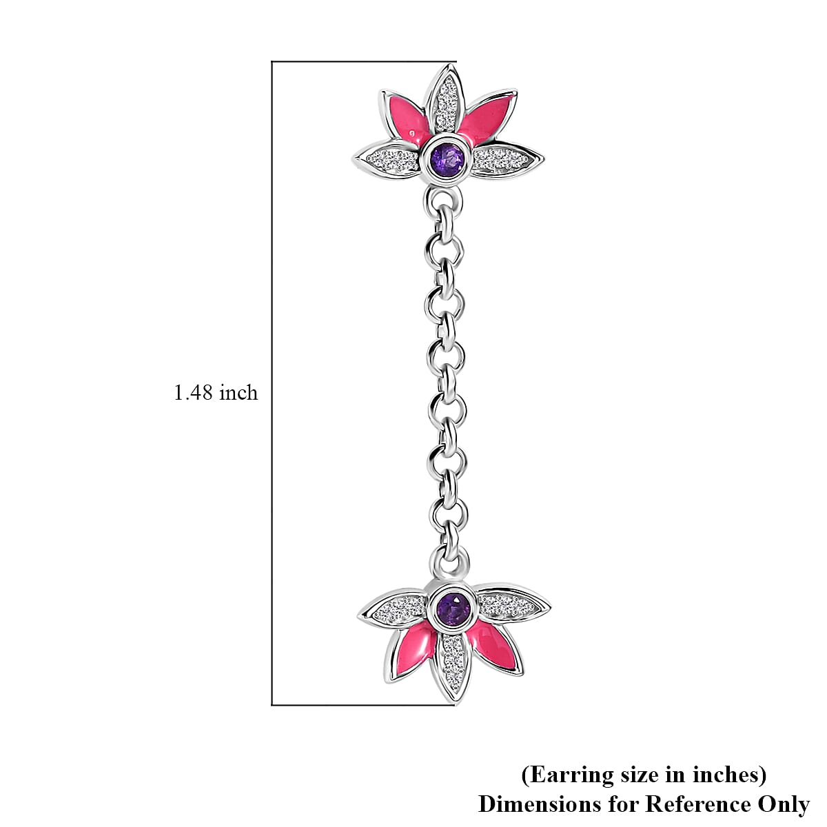 African Amethyst and White Zircon 0.60 ctw Dangling Earrings in rhodium Sterling Silver