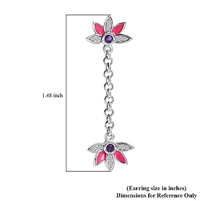 African Amethyst and White Zircon 0.60 ctw Dangling Earrings in rhodium Sterling Silver